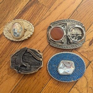 4 x Vintage Brass Metal Crystal Gem Belt Buckle Cowboy Accessory